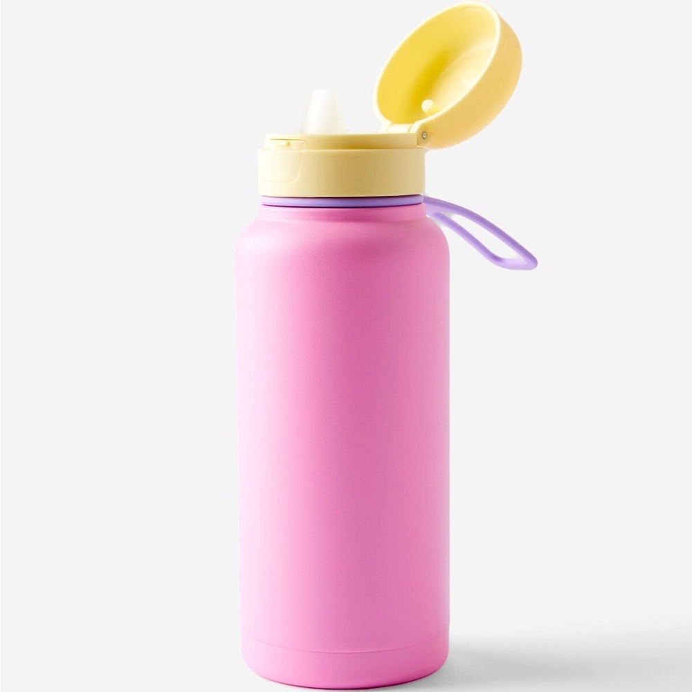Pink Water Bottle with Yellow Lid